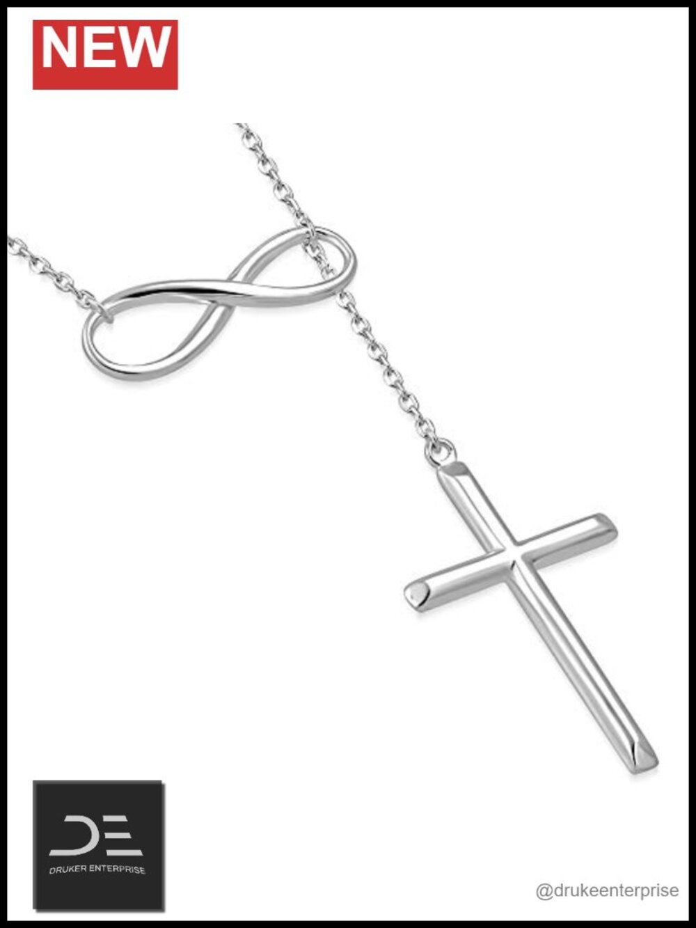 Sterling Silver Infinity Cross Pendant Necklace for Women – 18" Adjustable